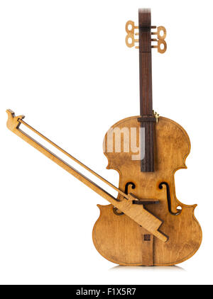 wooden violin isolated on the white background. Stock Photo