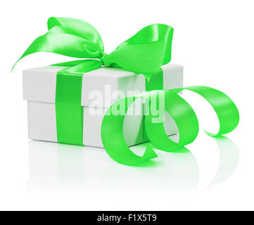 gift box with green bow isolated on the white background. Stock Photo