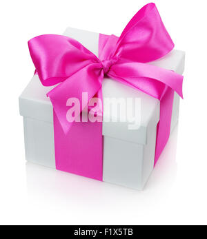 gift box with pink bow isolated on the white background. Stock Photo