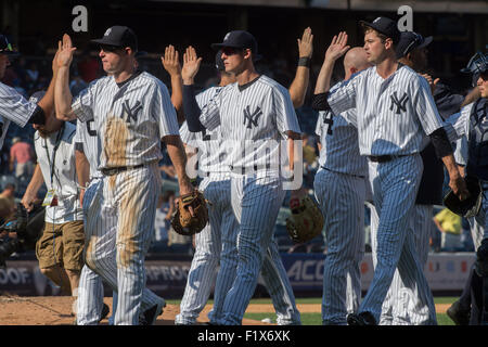 New York, New York, USA. 7th Sep, 2015. Yankees celebrate the win over the Baltimore Orioles, Yankee Stadium, Monday September 7, 2015. Credit:  Bryan Smith/ZUMA Wire/Alamy Live News Stock Photo