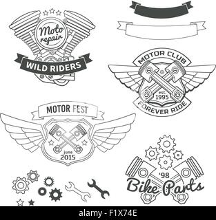 Set of biker vintage labels, oldschool motor logo vector design elements. Stock Vector