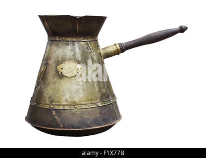 vintage Turkish metal coffee pot on the white background. Stock Photo