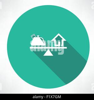 Scales with money and house icon. Flat modern style vector illustration Stock Vector