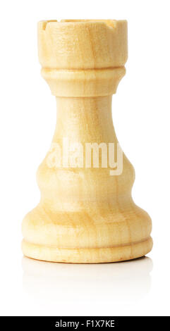white wooden chess rook on the white background. Stock Photo