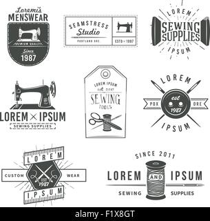 Set of vintage tailor labels, emblems and design elements. Tailor shop logo vector. sewing stodio illustration Stock Vector
