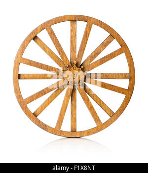 wooden wheel isolated on the white background. Stock Photo