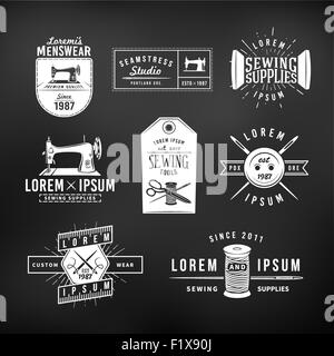 Set of vintage tailor labels, emblems and design elements. Tailor shop logo vector. sewing studio illustration Stock Vector