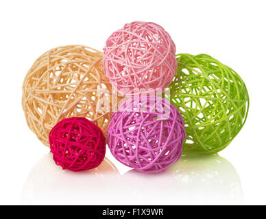 Colored  decorative wicker balls, isolated on white. Stock Photo