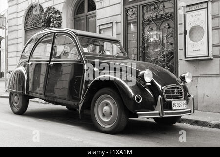 Rome, Italy - August 9, 2015: Old-timer Citroen 2cv6 Special car stands parked on the city roadside Stock Photo