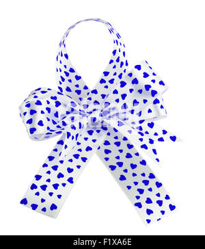 white bow with blue hearts isolated on the white background. Stock Photo