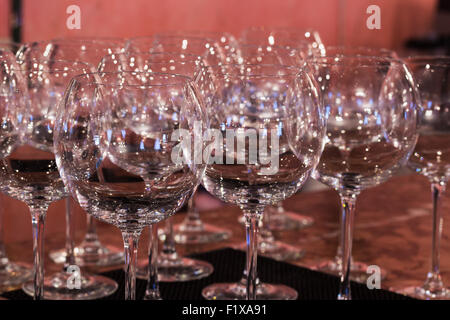 Crystal wine glasses on the table. Stock Photo