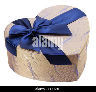 heart-shaped gift box with blue bow. Stock Photo