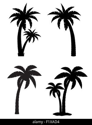 palm tropical tree set icons black silhouette vector illustration isolated on white background Stock Vector