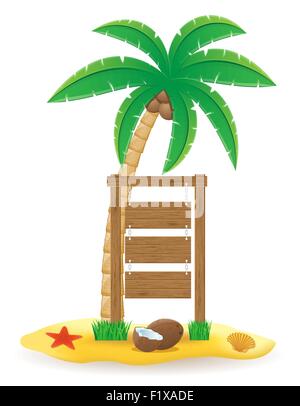 palm tree and wooden pointer board vector illustration isolated on white background Stock Vector