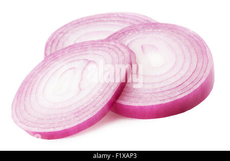 red onion slices on the white background. Stock Photo