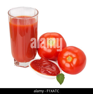 tomato juice and ketchup isolated on the white background. Stock Photo