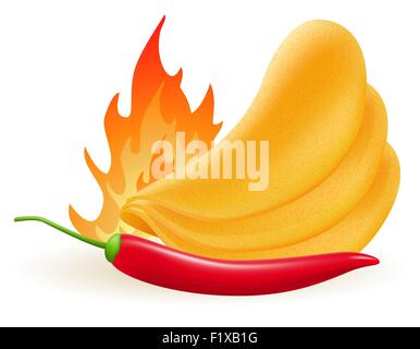 potato chips with hot peppers chili vector illustration isolated on white background Stock Vector