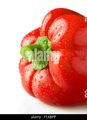 Red pepper with water drops isolated on white background. Stock Photo