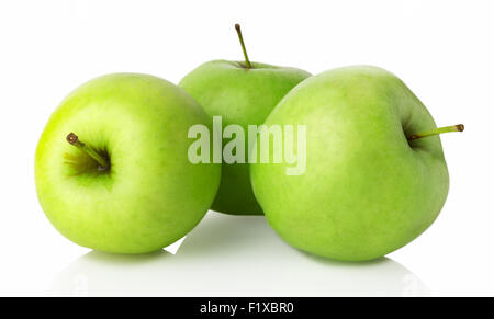 three green apples on a white background. Stock Photo