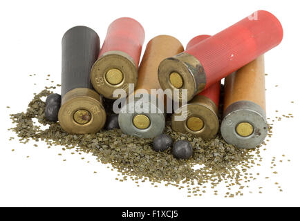 shotgun shells on white background. Stock Photo