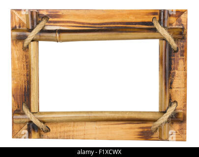 Bamboo frame tied up with rope isolated on white. Stock Photo