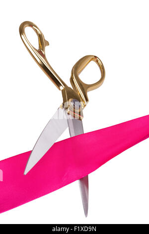 Ribbon and Scissors on White Background. Ceremonial Red Tape
