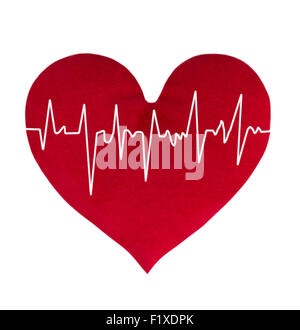 red heart with cardiogram on white background. Stock Photo