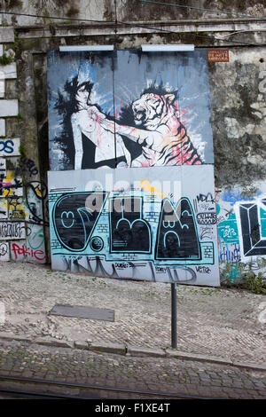 Portugal, Lisbon, mural, graffiti, city urban street art - Galeria de Arte Urbana Stock Photo
