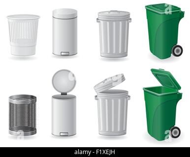 trash can and dustbin set icons vector illustration isolated on white background Stock Vector