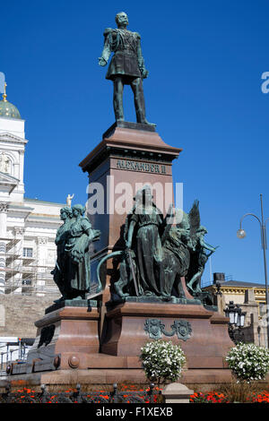 Bronze statue of Emperor Alexander II in the center of the Helsinki Senate Square, Helsinki, Finland Stock Photo