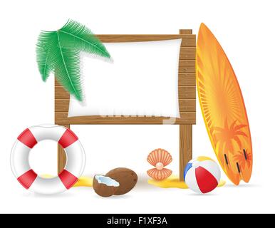 wooden board with beach icons vector illustration isolated on white background Stock Vector