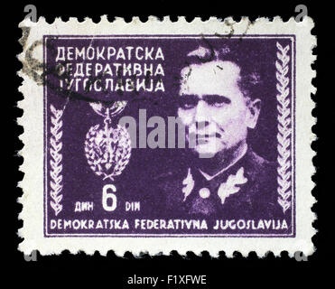 YUGOSLAVIA - CIRCA 1945: A stamp printed in Federal Democratic Republic of Yugoslavia shows Marshal Josip Broz Tito, circa 1945 Stock Photo