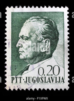 YUGOSLAVIA - CIRCA 1967: Stamp printed in Yugoslavia shows a portrait of Yugoslavian President Josip Broz Tito, circa 1967 Stock Photo