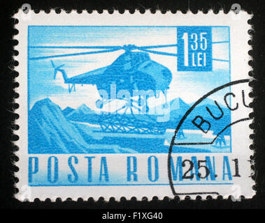 Stamp printed in Romania showing a Mi-4 helicopter, circa 1967. Stock Photo