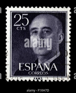 Stamp printed in Spain shows a portrait of Francisco Franco, circa 1955. Stock Photo