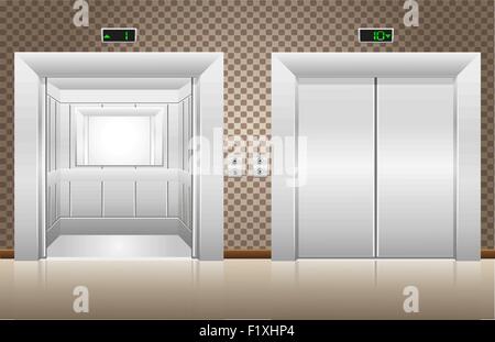 two elevator doors open and closed vector illustration Stock Vector