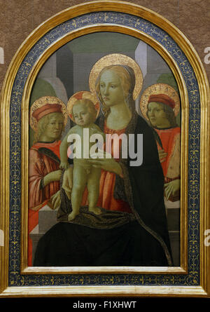 Unknown Italian painter: Madonna and Child with St. Cosmas and Damian, Old Masters Collection, in Zagreb, Croatia Stock Photo