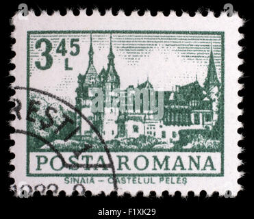 Stamp printed in Romania shows Peles Castle, Sinaia, circa 1972. Stock Photo