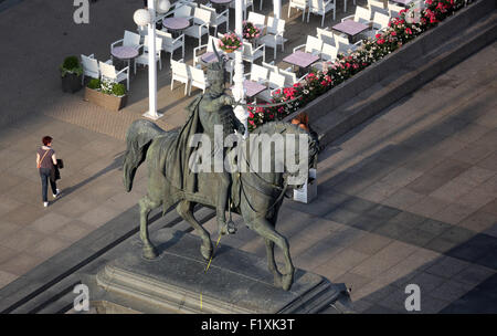 Statue of count Josip Jelacic on main square in Zagreb, Croatia on May 31, 2015 Stock Photo