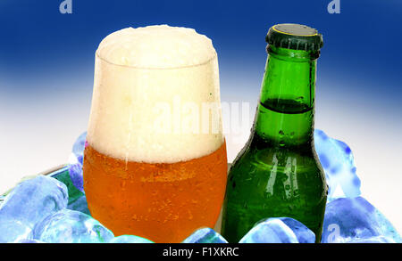 Beer on ice Stock Photo