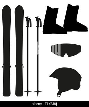 ski equipment icon set silhouette vector illustration isolated on white background Stock Vector