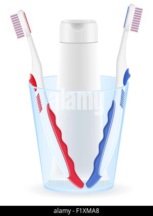 toothbrush and toothpaste in a glass vector illustration isolated on ...