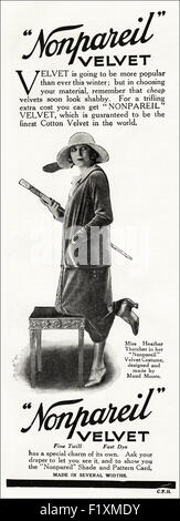 1920s advertisement. Advert dated 1923 advertising Nonpareil velvet cloth. Stock Photo