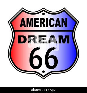 American Dream Route 66 traffic sign over a white background Stock Photo