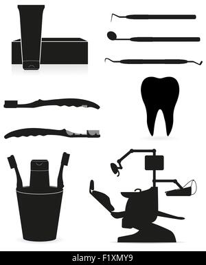 dental instruments black silhouette vector illustration isolated on white background Stock Vector
