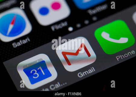 GMail app icon on iPhone screen - USA Stock Photo