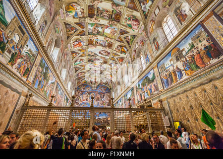 Visitors and tourists in the Sistine Chapel Apostolic Palace Vatican Museum Vatican City Rome Italy EU Europe Stock Photo