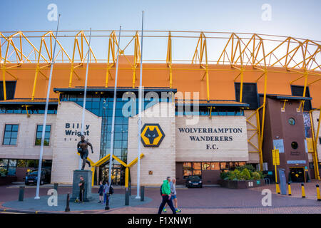 The Billy Wright stand with the billy wright statue at Wolverhampton Wanderers football ground in Wolverhampton West midlands UK Stock Photo