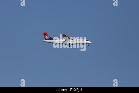 ATR 72, registration XB-IXP of Air Serbia landing on Zagreb Airport Pleso on June 10, 2015. Stock Photo