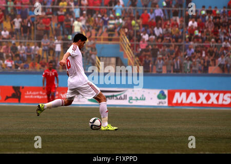 Sept. 8, 2015 - Al-Ram, West Bank, Palestinian Territory - Palestinian players vies for the ball with UAE players during their 2018 FIFA World Cup qualifying football match between Palestine and UAE, at the Faisal al-Husseini Stadium, on September 8, 2015 in the West Bank town of Al-Ram © Shadi Hatem/APA Images/ZUMA Wire/Alamy Live News Stock Photo